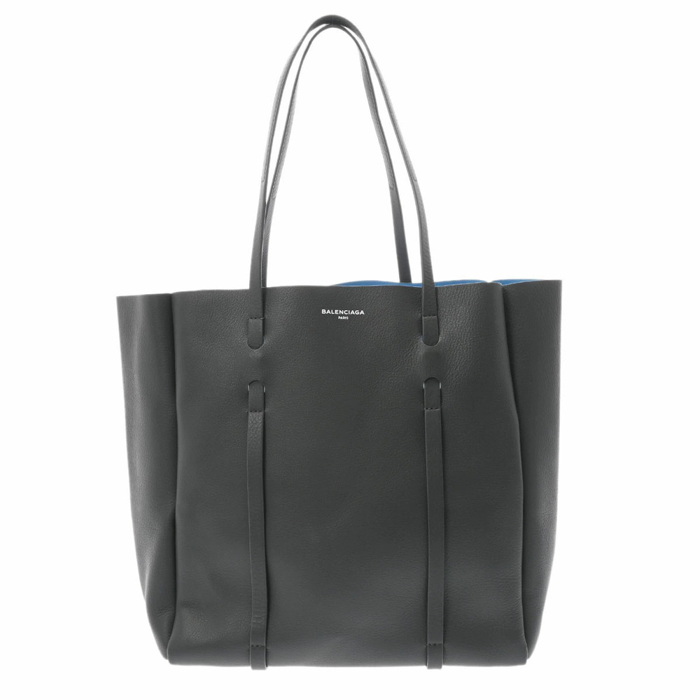 BALENCIAGA Gray Blue Leather Tote Bag